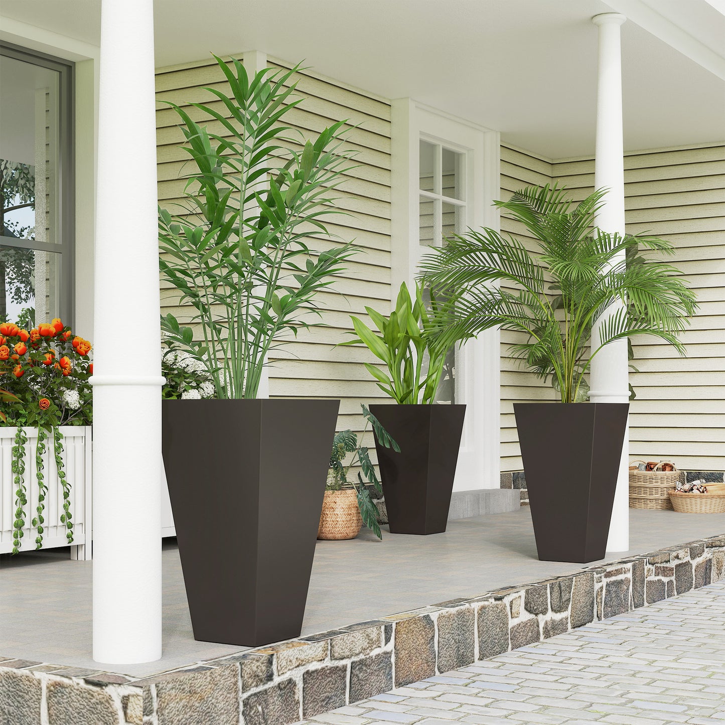Tall Square Planter Set - Weather-Resistant Indoor/Outdoor Plant Pots