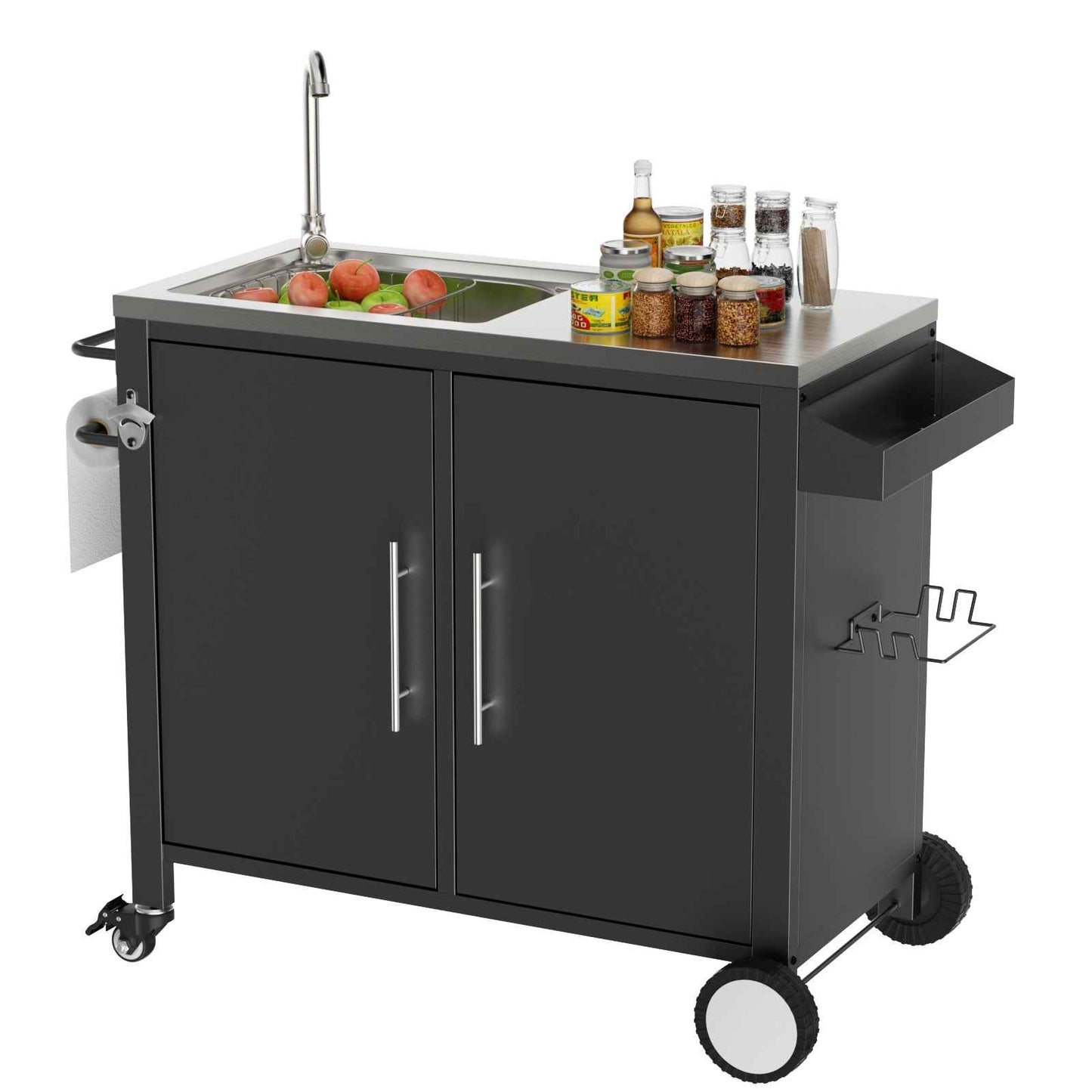 Stainless Steel Outdoor Grill Cart with Sink & Storage Cabinet