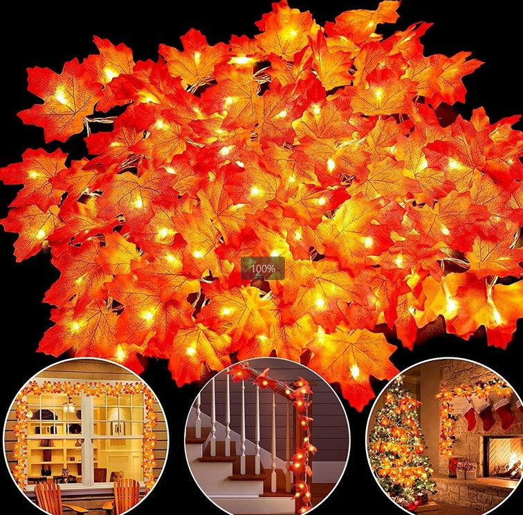Fall Maple Leaf String Lights - 20 LED Battery Operated Thanksgiving Decor 6.5ft