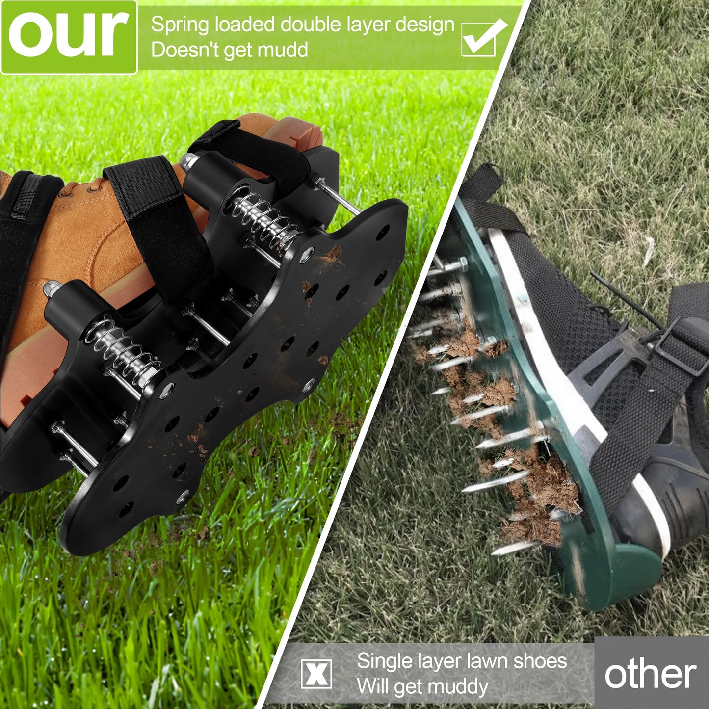Lawn Aerator Shoes Garden Lawn Shoes with Spikes Black