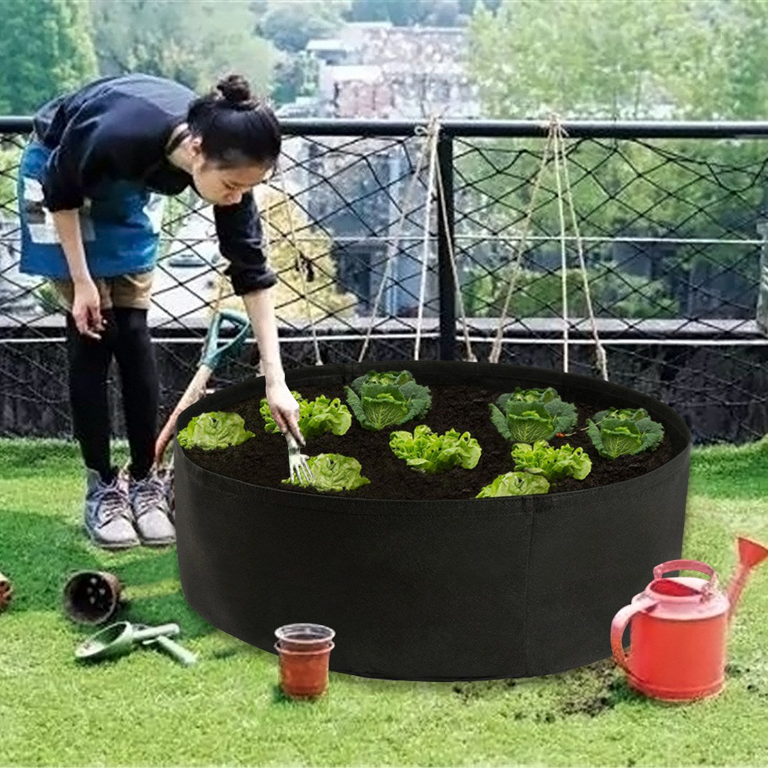 Fabric Raised Garden Bed Planter Bag with Drainage - Round Grow Container