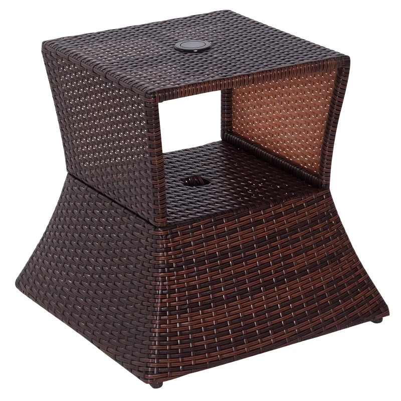 Outdoor Rattan Side Table with Umbrella Hole & Storage Shelf