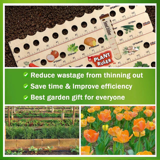 Wooden Garden Planting Ruler - Seed Spacing Guide with Plant Chart - 14"