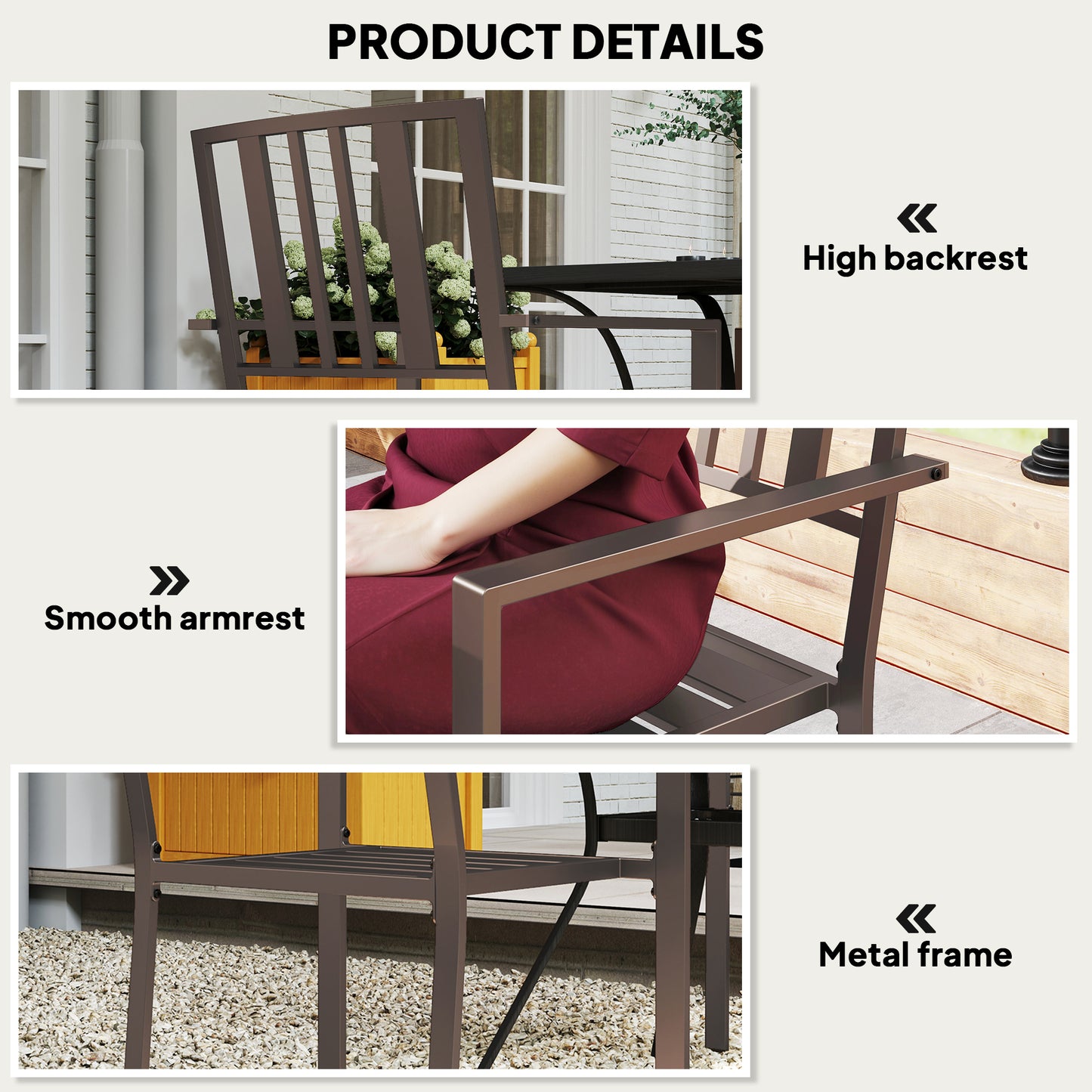 Stackable Metal Patio Dining Chairs with Slatted Design | Set of 2, Dark Brown