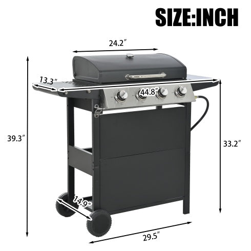 4-Burner Propane Gas Grill - 34,000 BTU Stainless Steel BBQ with Side Shelves