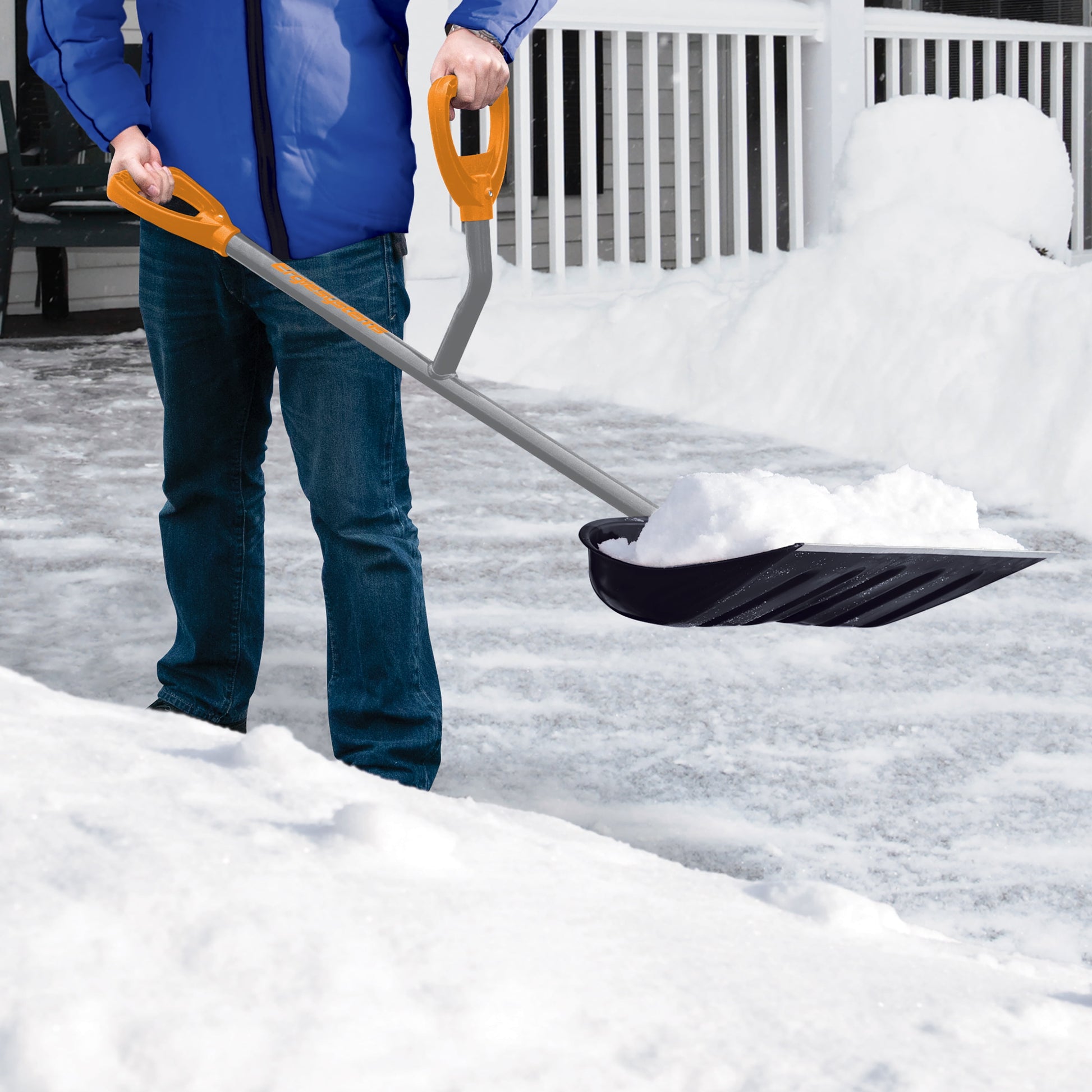 Ergieshovel Ergonomic Snow Shovel 18" Push + Scoop Blade, 34.5" Steel Shaft, ERG-SNSH18