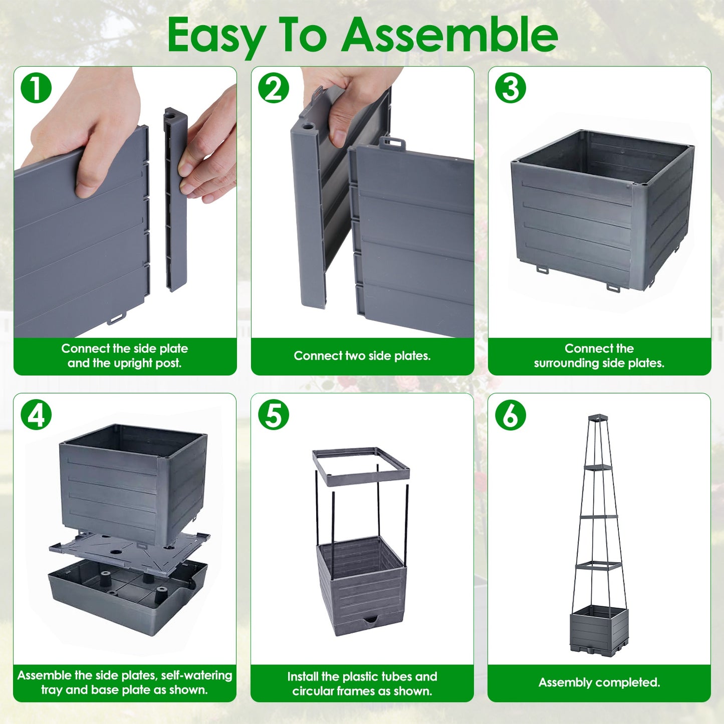 2-Pack Self-Watering Planter Box with Adjustable Trellis, 56in