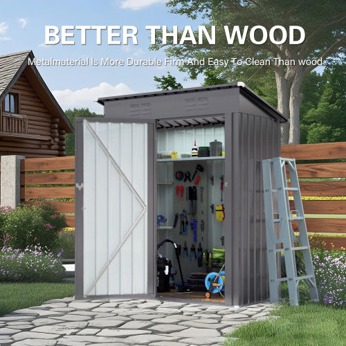 5 x 3 ft Metal Outdoor Storage Shed with Pitched Roof and Lockable Door