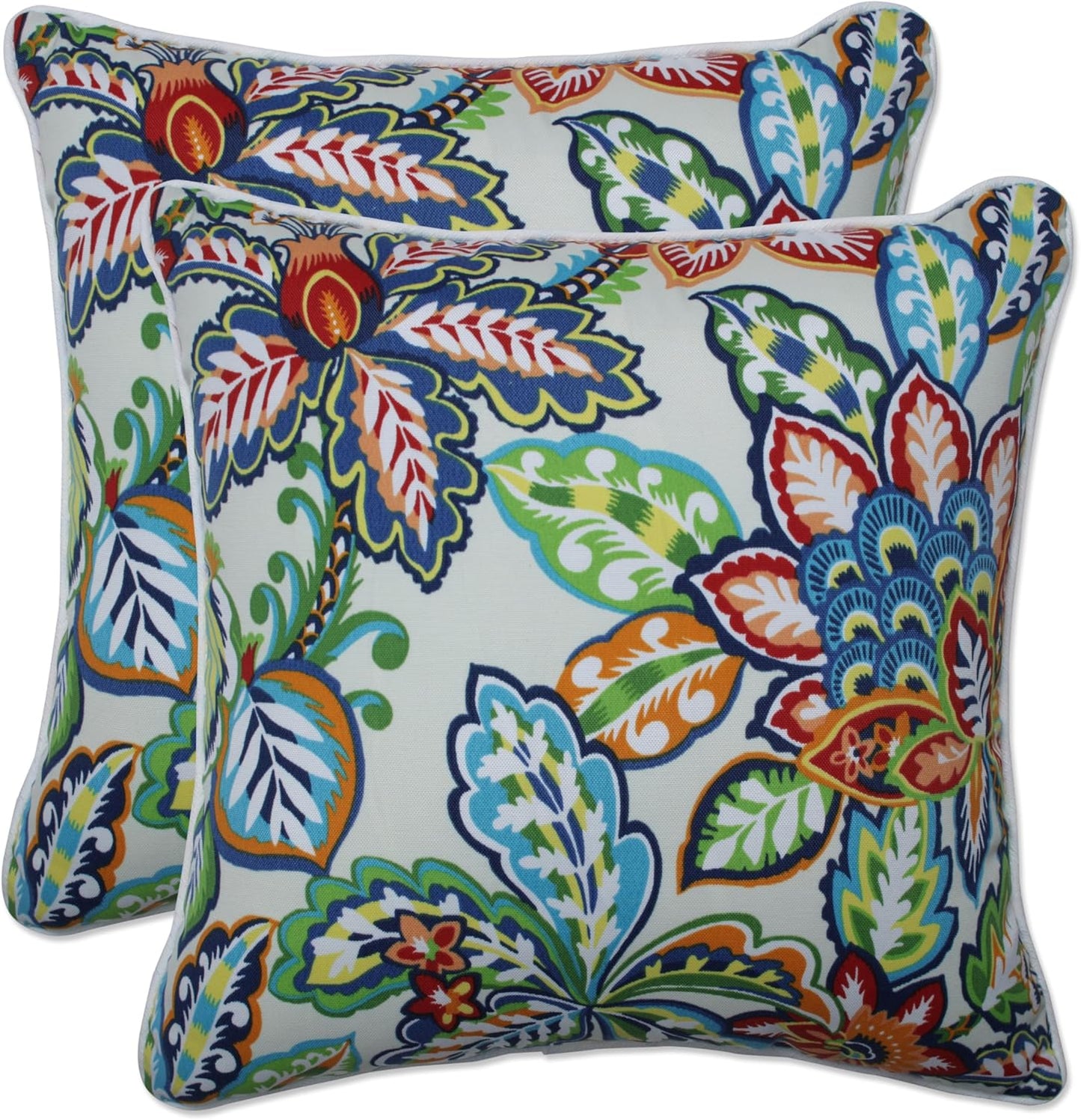 Floral Indoor/Outdoor Accent Throw Pillow Plush Fill, Weather, and Fade Resistant, Lumbar - 11.5" X 18.5", Blue/Brown Pom Pom Play 2 Count