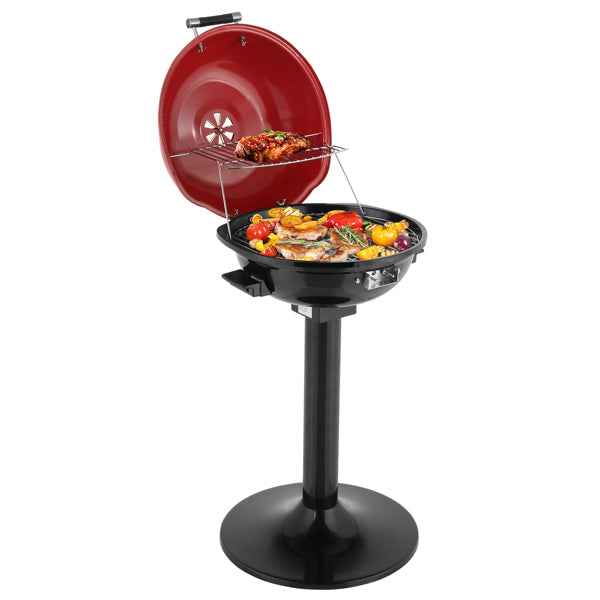 1600W Electric BBQ Grill with Stand & Double-Layer Warming Rack