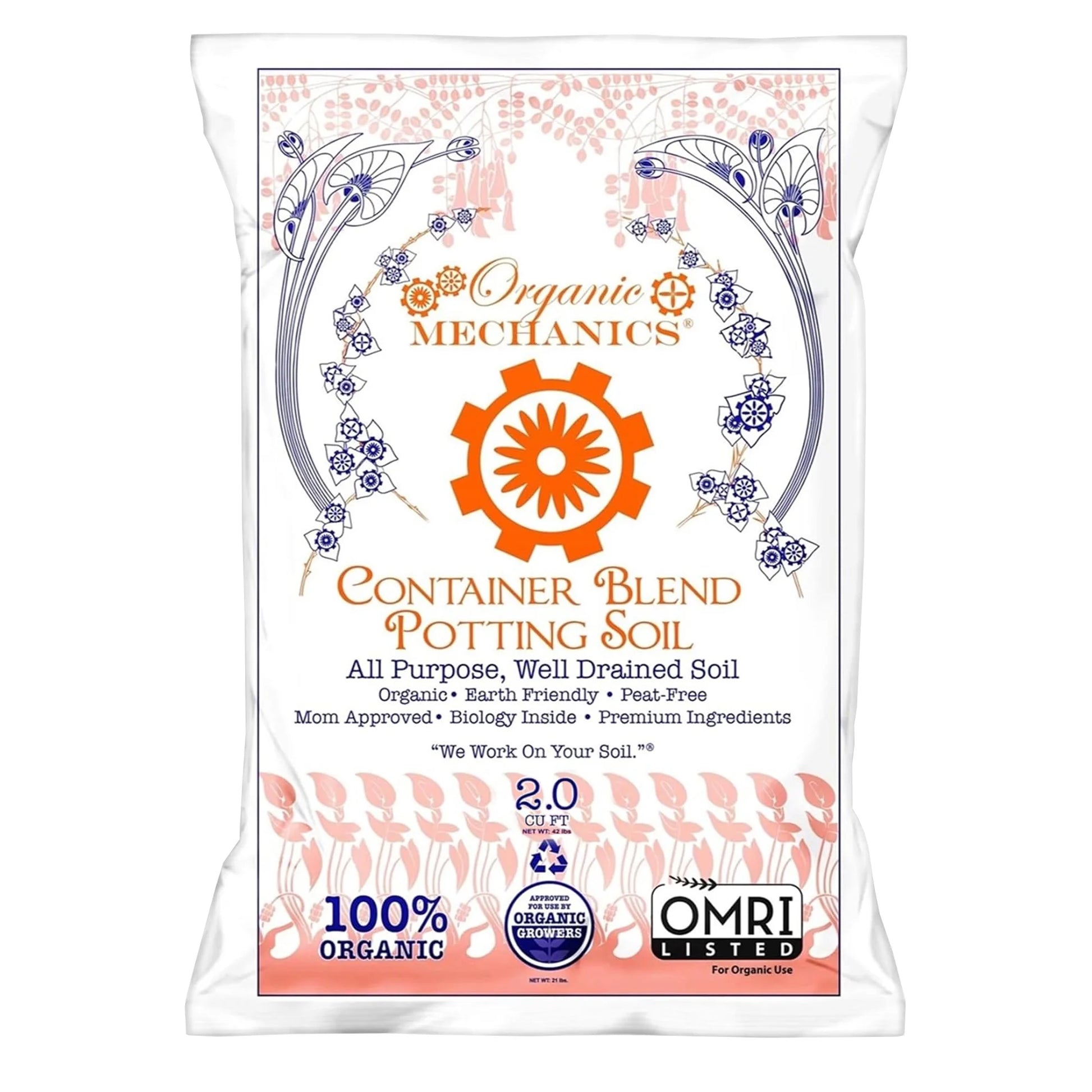 Container Blend Potting Soil, 2 Cu Ft - All-Purpose, Peat-Free, Well-Drained Blend with Compost, Rice Hulls, and Worm Castings for Growing Annuals, Perennials, Woody Plants