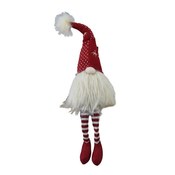 2 pc Christmas Gnome Figurine - Red White Striped Legs Holiday Decoration