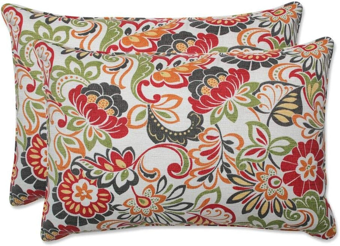Floral Indoor/Outdoor Accent Throw Pillow Plush Fill, Weather, and Fade Resistant, Lumbar - 11.5" X 18.5", Blue/Brown Pom Pom Play 2 Count