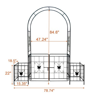 Iron Garden Arch Arbor with Gate & Lattice Panels – Easy Assembly, Climbing Plants