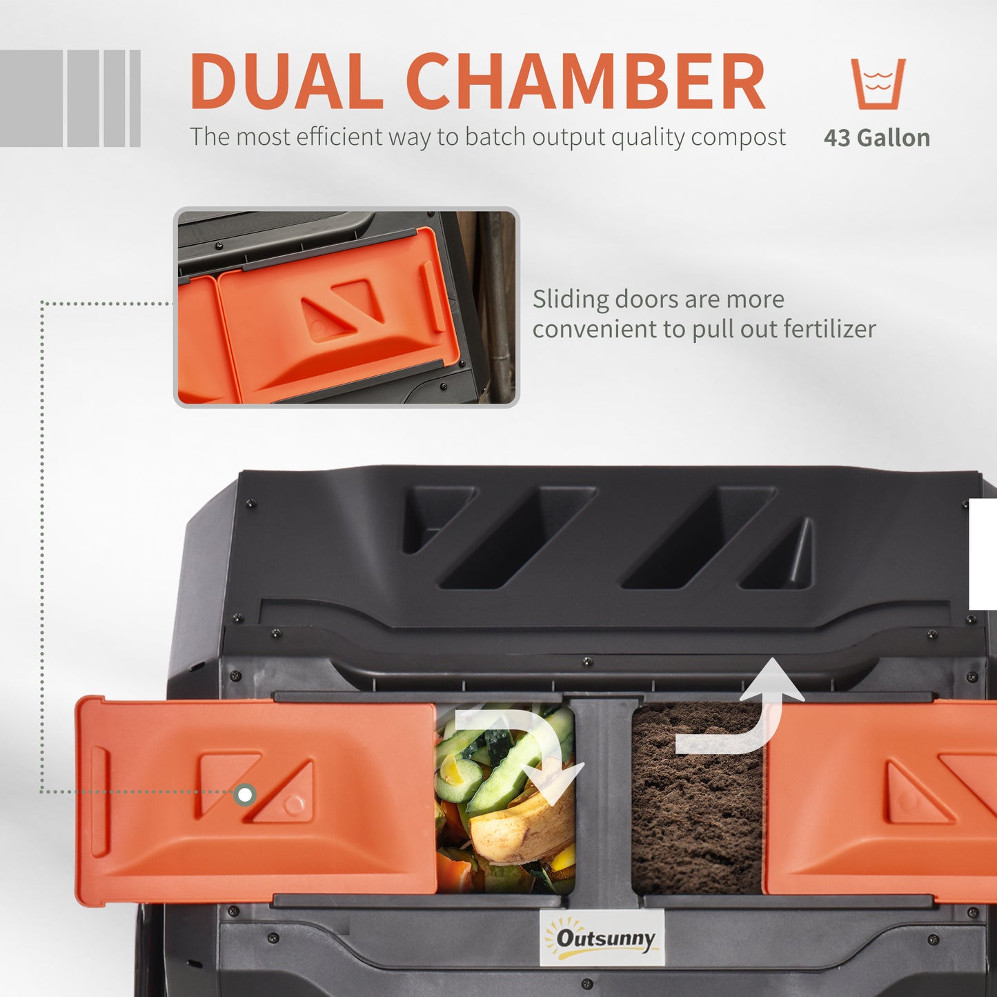 Dual Chamber Rotating Compost Bin 43 Gallon Outdoor Tumbling Composter