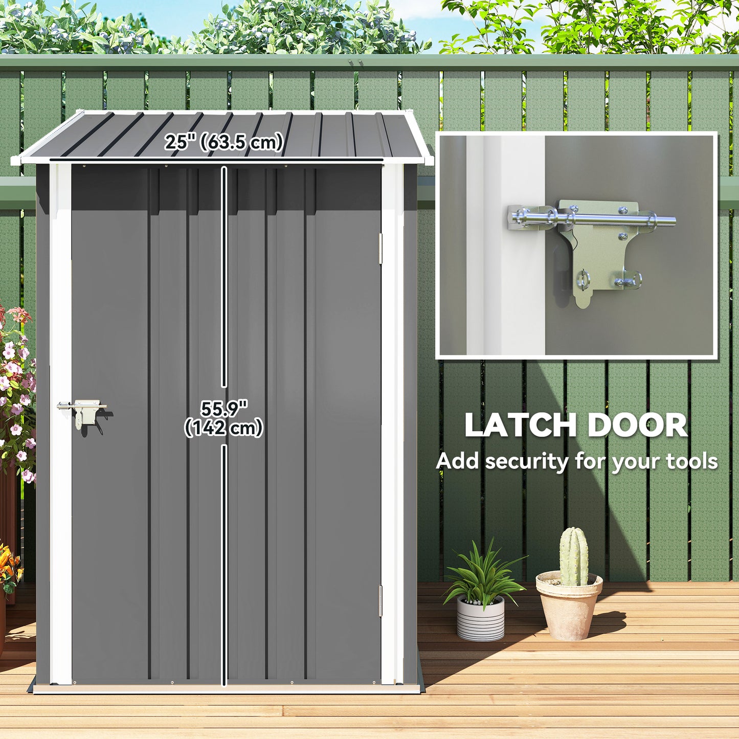 Lean-To Outdoor Storage Shed – Galvanized Steel, Lockable, 10 sq ft, Gray