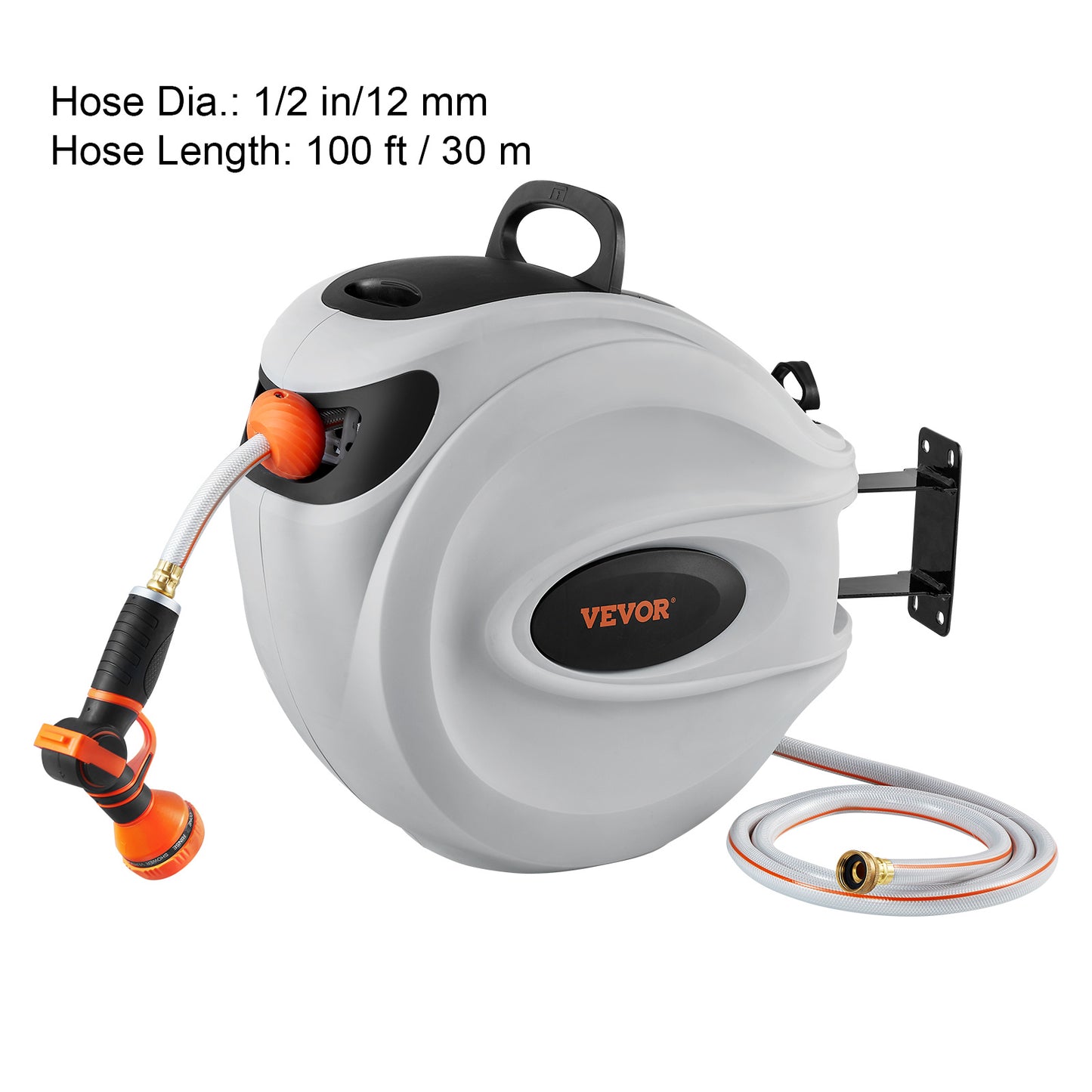 VEVOR Retractable Hose Reel 100ft - Auto Rewind Wall Mount with 9-Pattern Nozzle