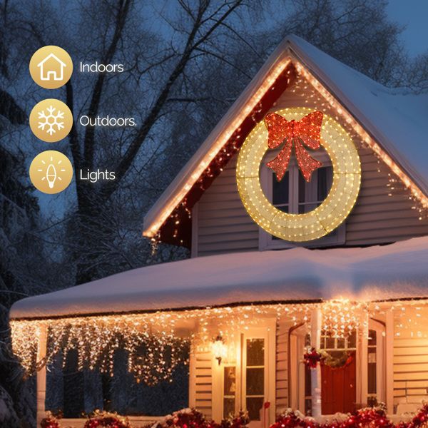 60" Pre-Lit Gold Christmas Wreath with 400 LED Lights & Red Bow