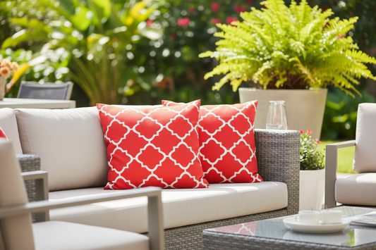 Outdoor Throw Pillows, Set of 2 – Waterproof Plaid Red 18x18 in., Fade-Resistant