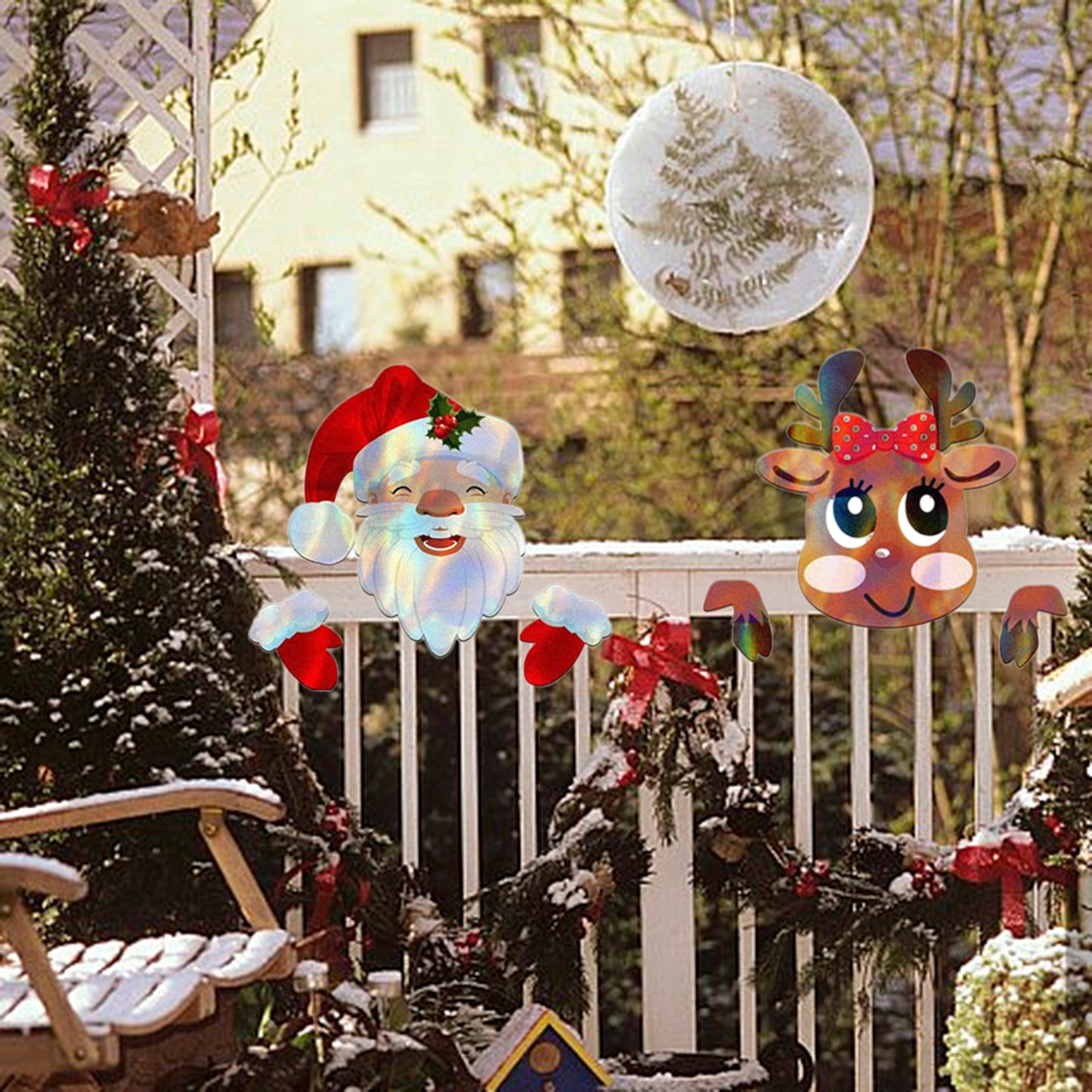 Christmas Fence Peeker Santa & Reindeer Decoration