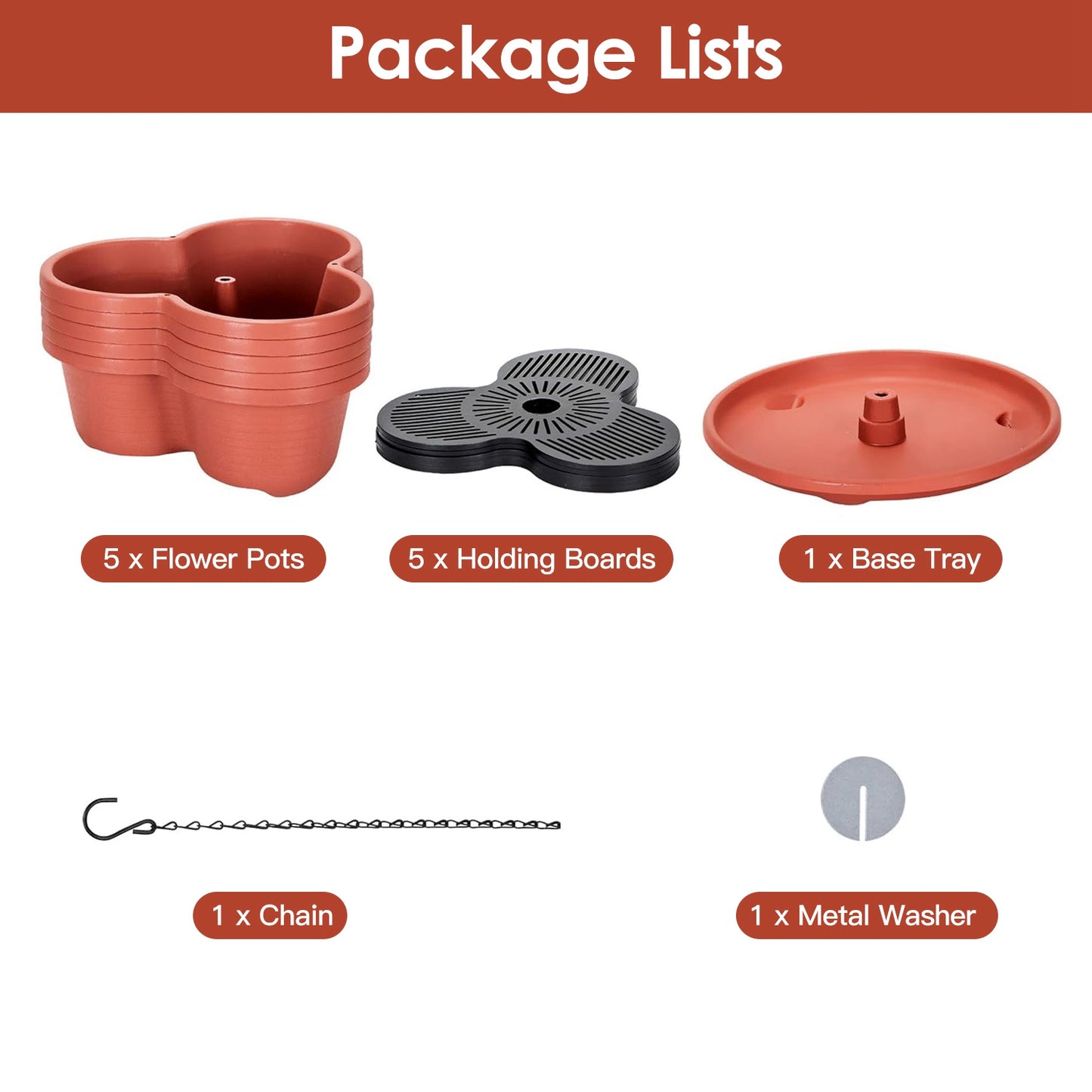 5-Tier Stackable Vertical Planter with Drainage & Hanging Chain — 13.4"