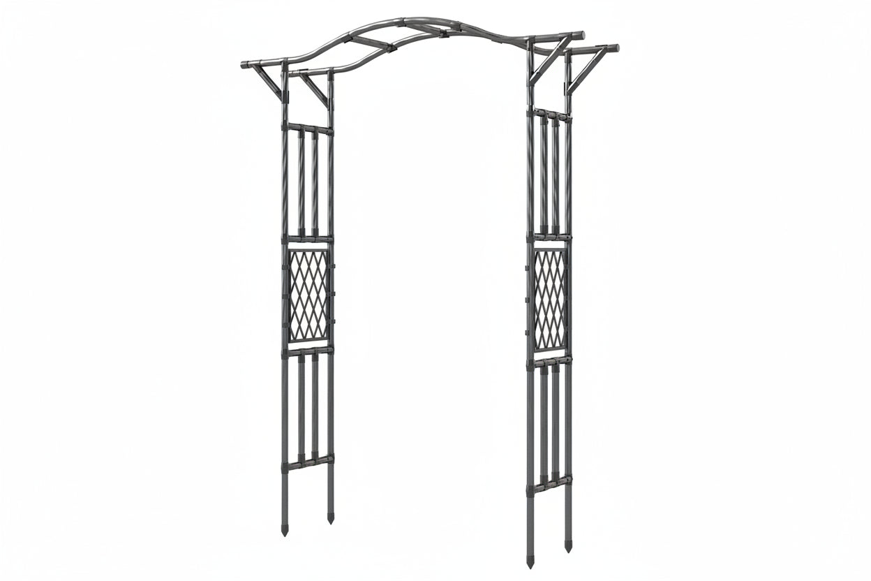 Steel Garden Arch Trellis with Extended Top and Snap-On Assembly, Black