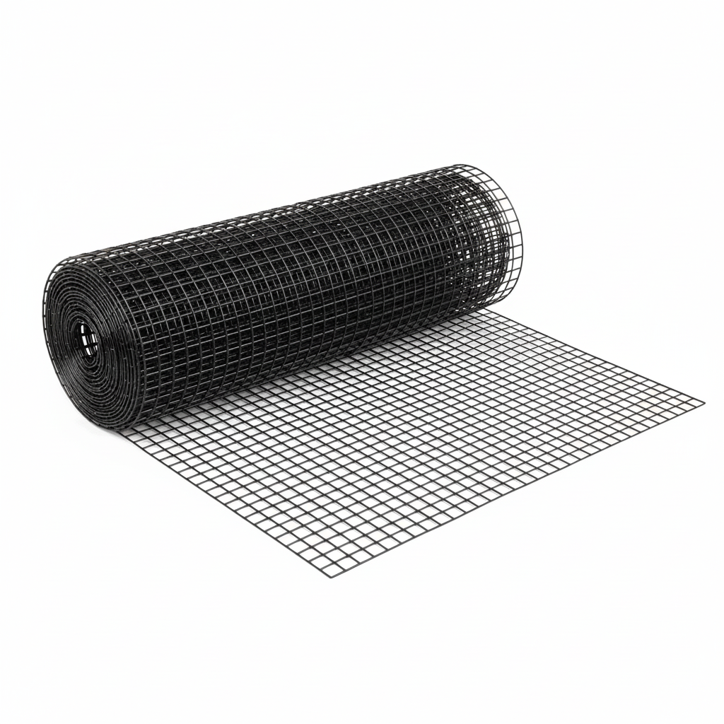 Roll of VEVOR wire mesh with grid pattern on a white background
