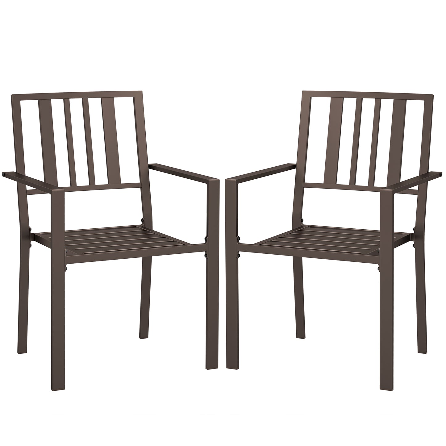 Stackable Metal Patio Dining Chairs with Slatted Design | Set of 2, Dark Brown