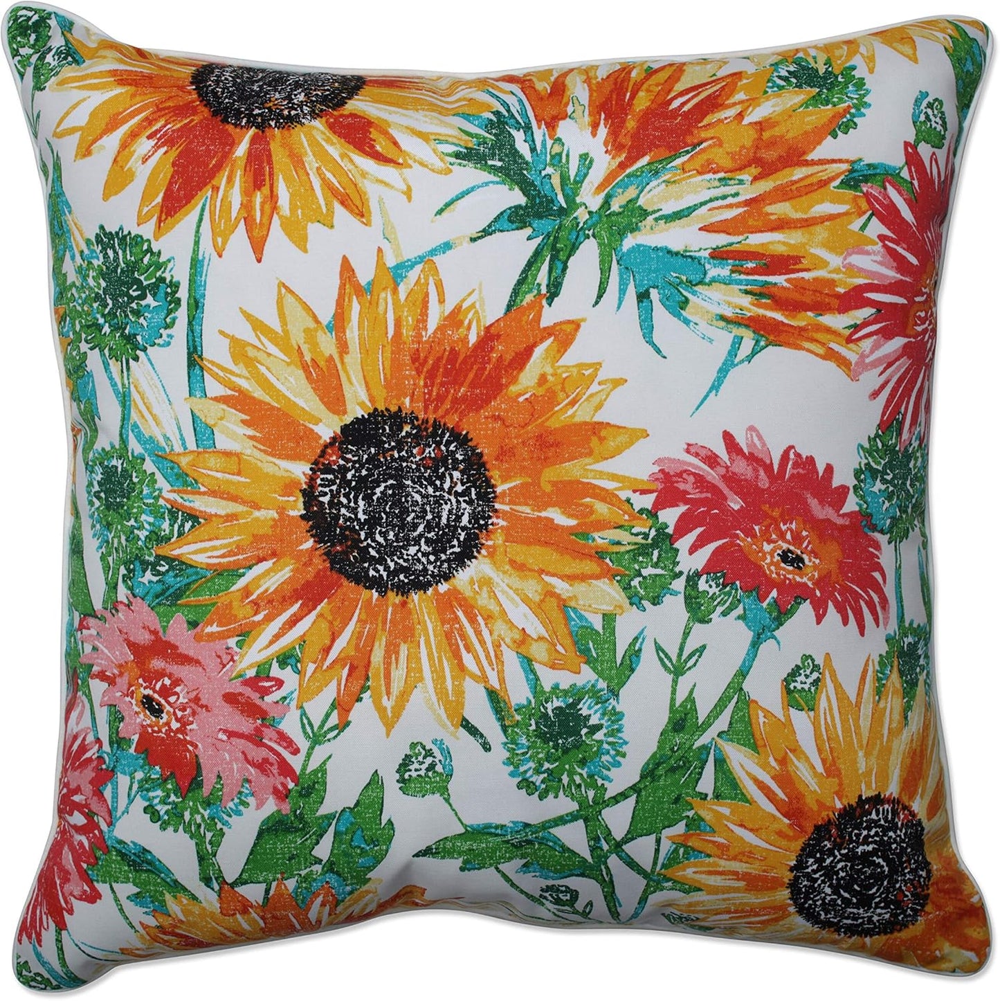 Floral Indoor/Outdoor Accent Throw Pillow Plush Fill, Weather, and Fade Resistant, Lumbar - 11.5" X 18.5", Blue/Brown Pom Pom Play 2 Count