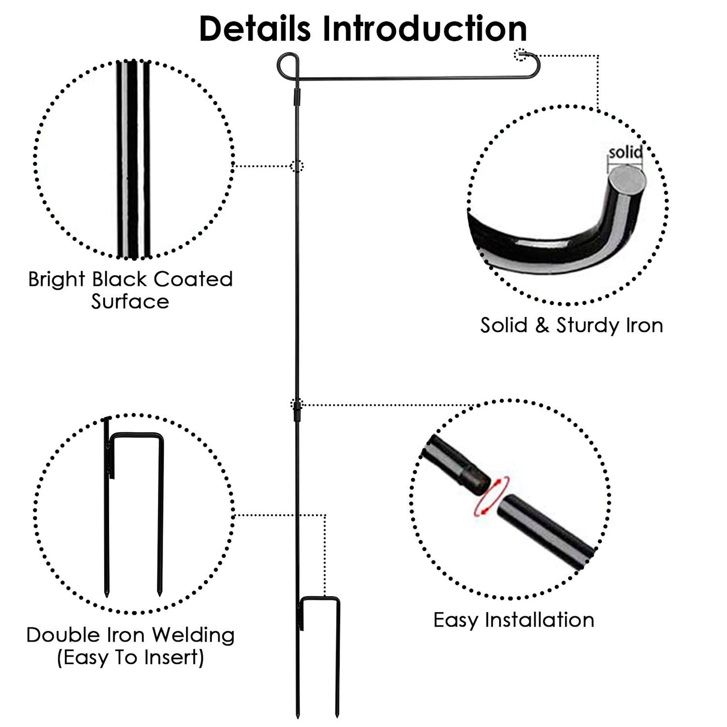 Garden Flag Stand 36" - Weather Resistant Iron Pole Holder for 12.5x18" Flags