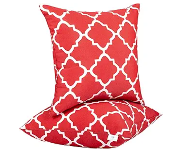 Outdoor Throw Pillows, Set of 2 – Waterproof Plaid Red 18x18 in., Fade-Resistant