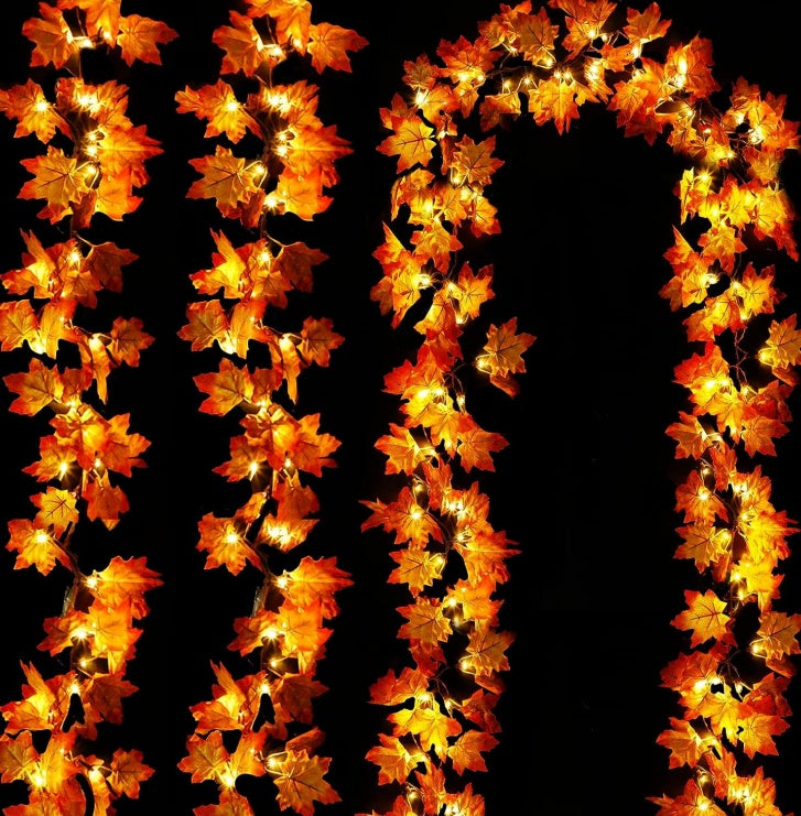 Fall Maple Leaf String Lights - 20 LED Battery Operated Thanksgiving Decor 6.5ft