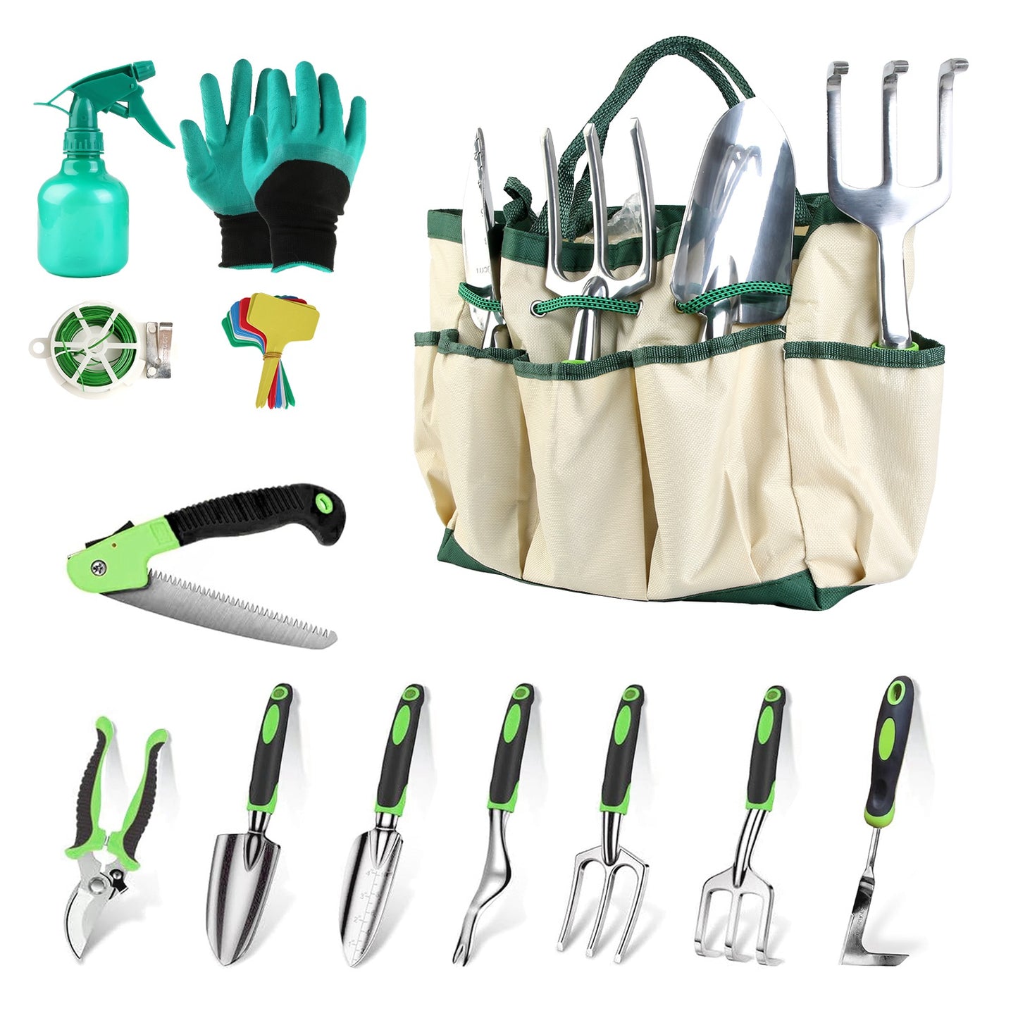 13-Piece Aluminum Garden Tool Set with Ergonomic Handles, Carry Bag & Accessories