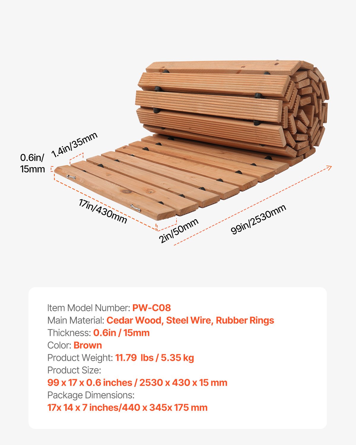 Roll-Out Cedar Garden Pathway | Weather-Resistant, Non-Slip Walkway