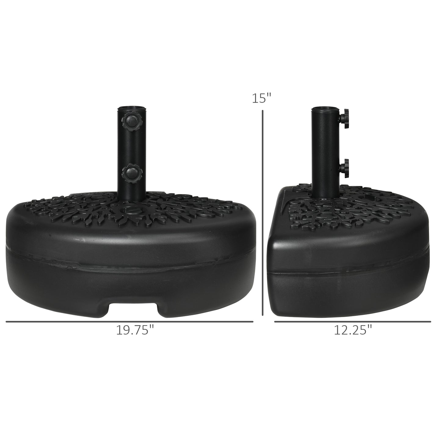 Half Round Fillable Patio Umbrella Base for Wall and Railing Placement, 46 lb Sand Capacity, Black
