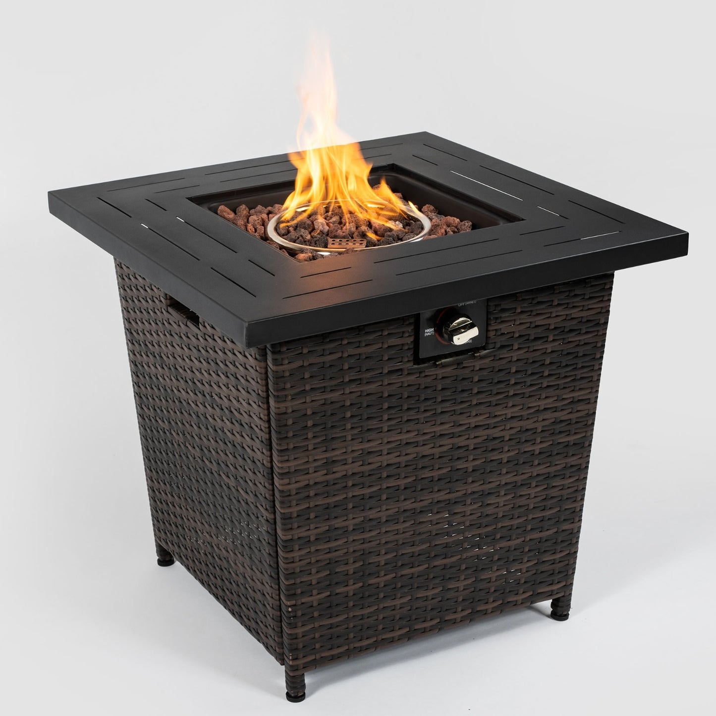 28" Wicker Square Fire Pit Table - 40000 BTU Propane Outdoor Patio