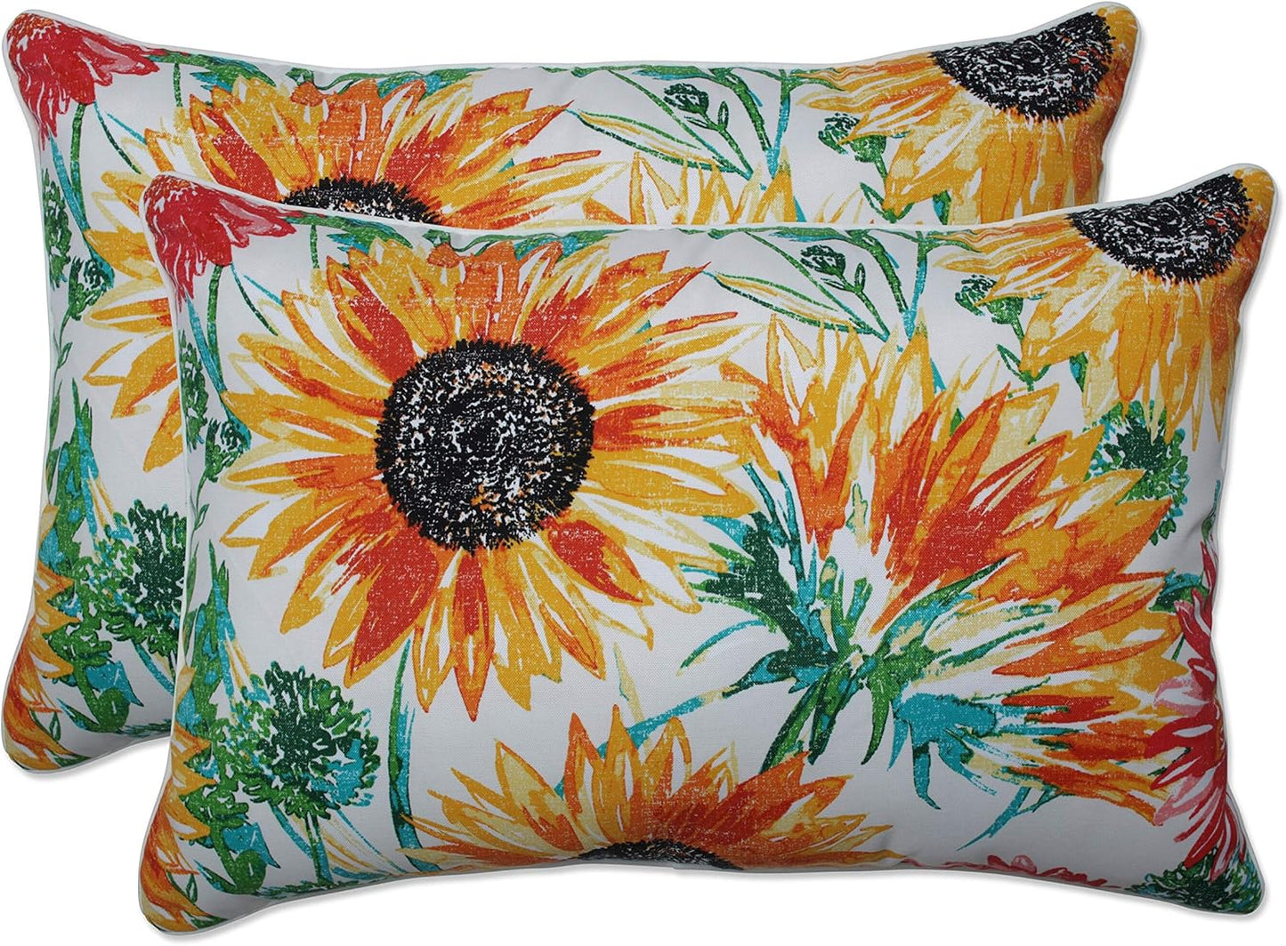 Floral Indoor/Outdoor Accent Throw Pillow Plush Fill, Weather, and Fade Resistant, Lumbar - 11.5" X 18.5", Blue/Brown Pom Pom Play 2 Count