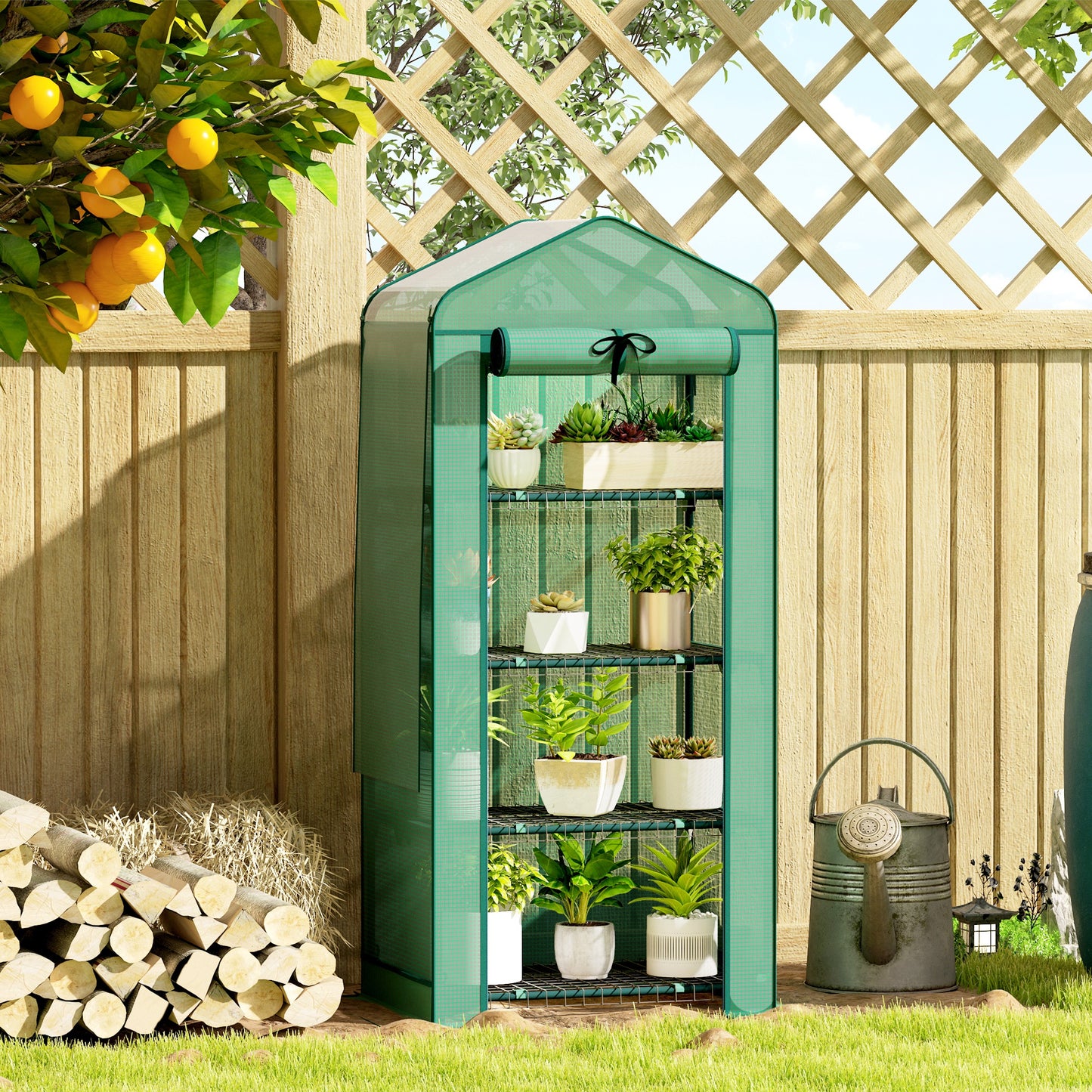 4-Tier Mini Greenhouse with Mesh Roof & PE Cover (27.6x19.7x62 in)