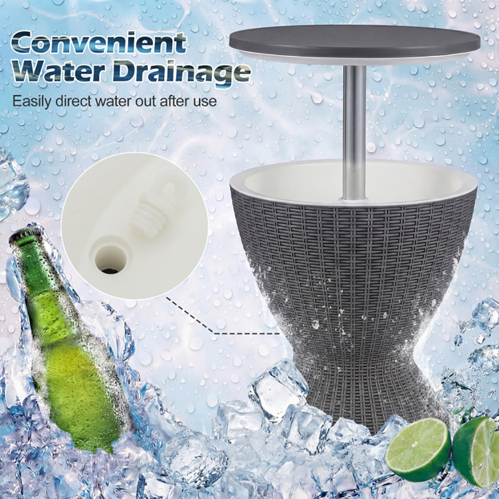 Outdoor Rattan Ice Cooler Bar Table with Adjustable Height | 8-Gal, 3-Piece Set