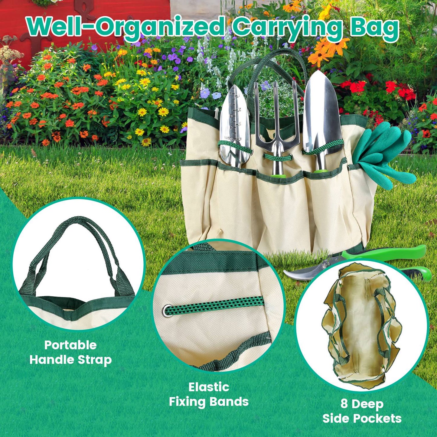 13-Piece Aluminum Garden Tool Set with Ergonomic Handles, Carry Bag & Accessories