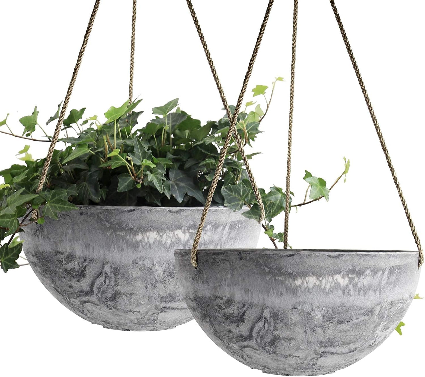 Hanging Planter Flower Plant Pots - 10 Inch Indoor Outdoor Balcony Patio Hanging Basket Set of 2, Marble Pattern