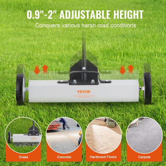 50lb Magnetic Sweeper - 24" Rolling Push-Type with Telescoping Handle