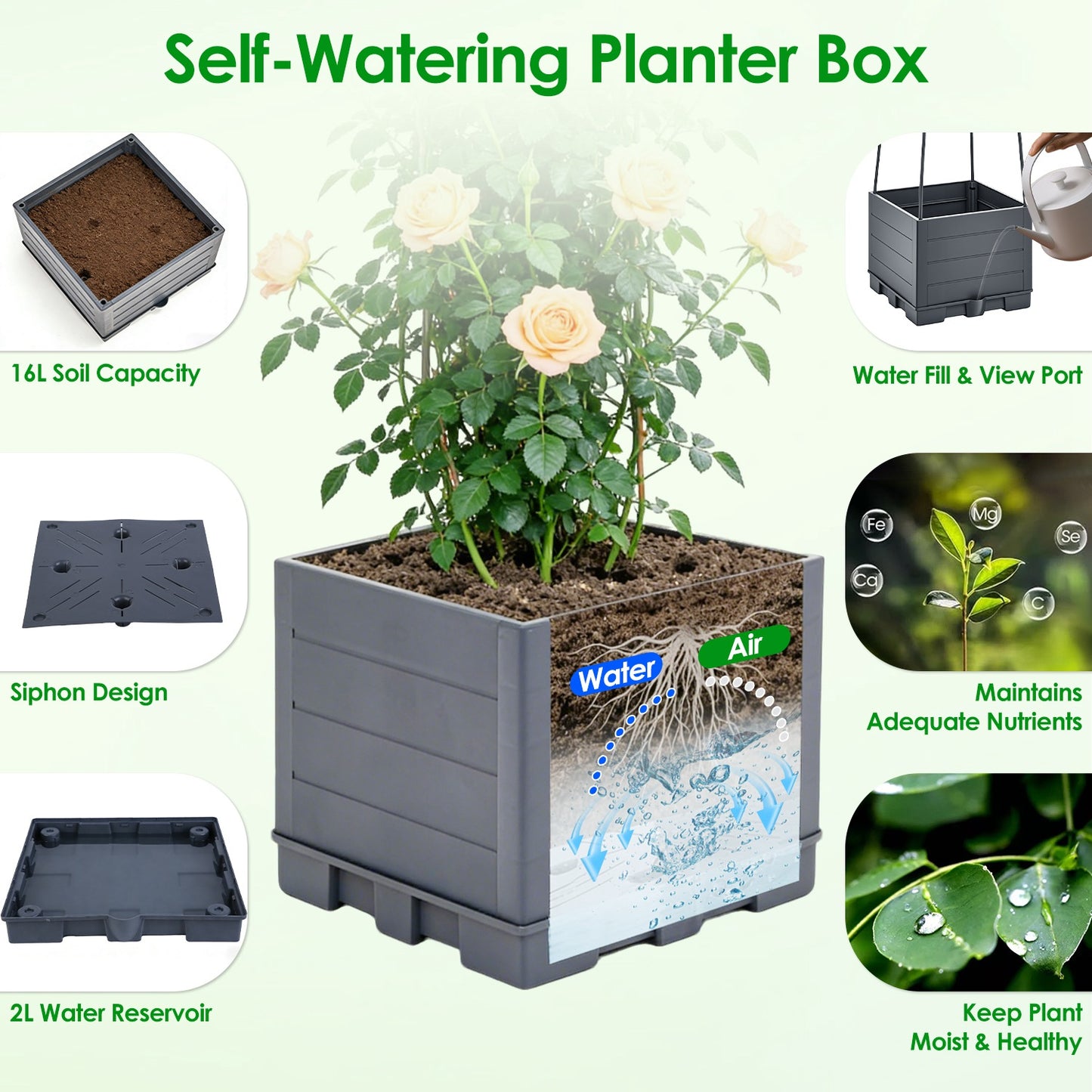 2-Pack Self-Watering Planter Box with Adjustable Trellis, 56in
