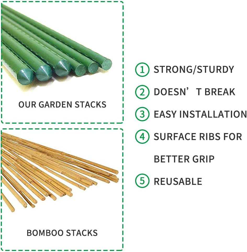 Sturdy Metal Garden Stakes 4 Ft Plastic Coated Steel Tube Plant Sticks for Tomato,Cucumber,Bean,Tree,Pack of 50