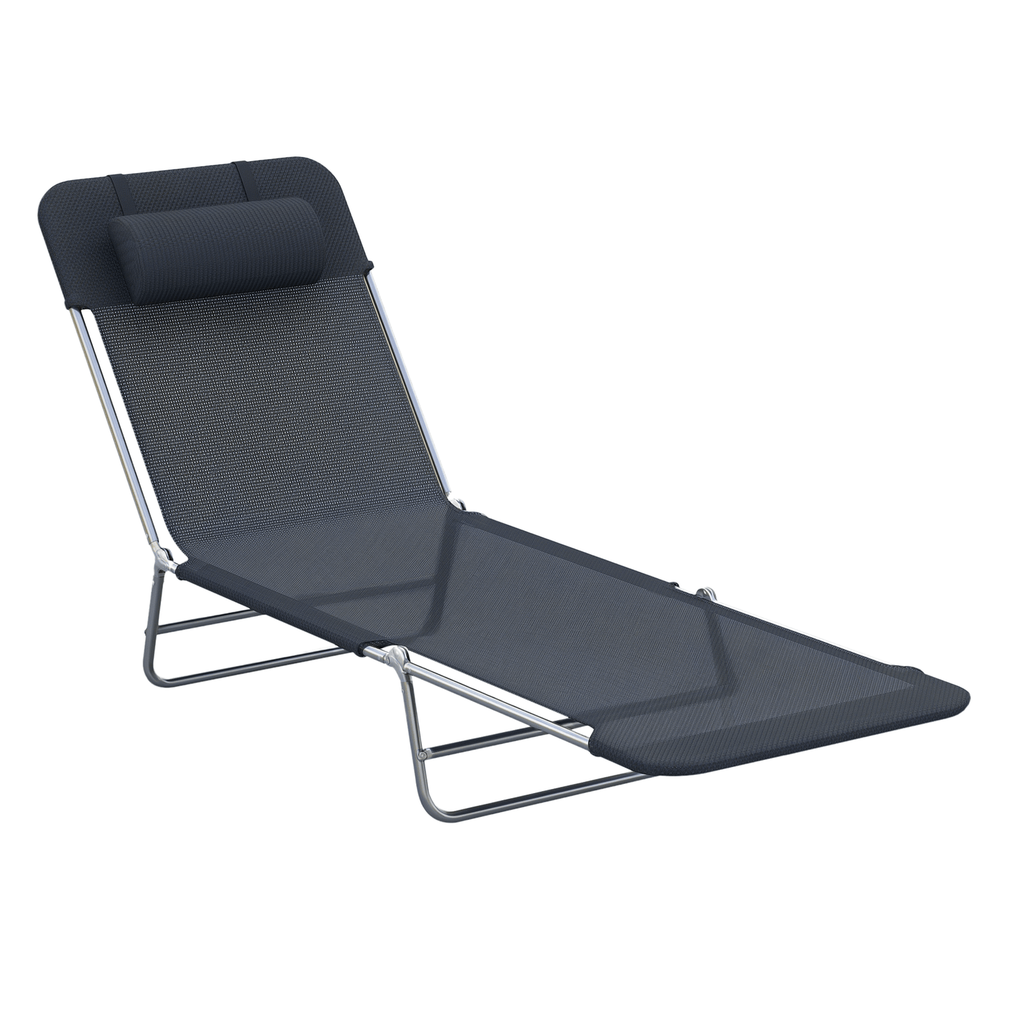 Foldable Outdoor Lounge Chair – 6-Position Reclining Mesh Chaise with Head Pillow - Rooted Supplies