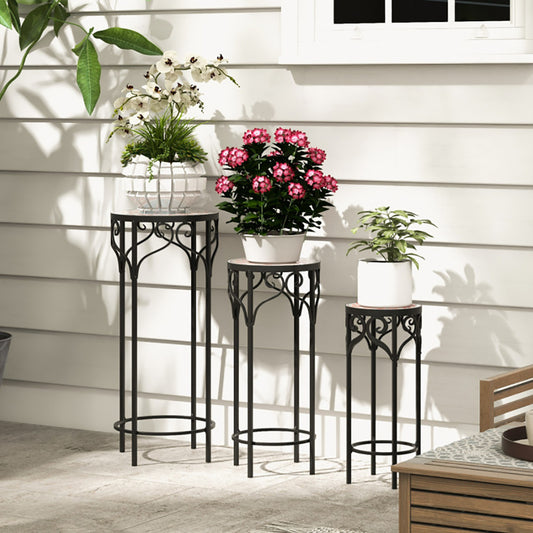 3-Piece Mosaic Plant Stand Set – Stackable Metal Outdoor Plant Holders