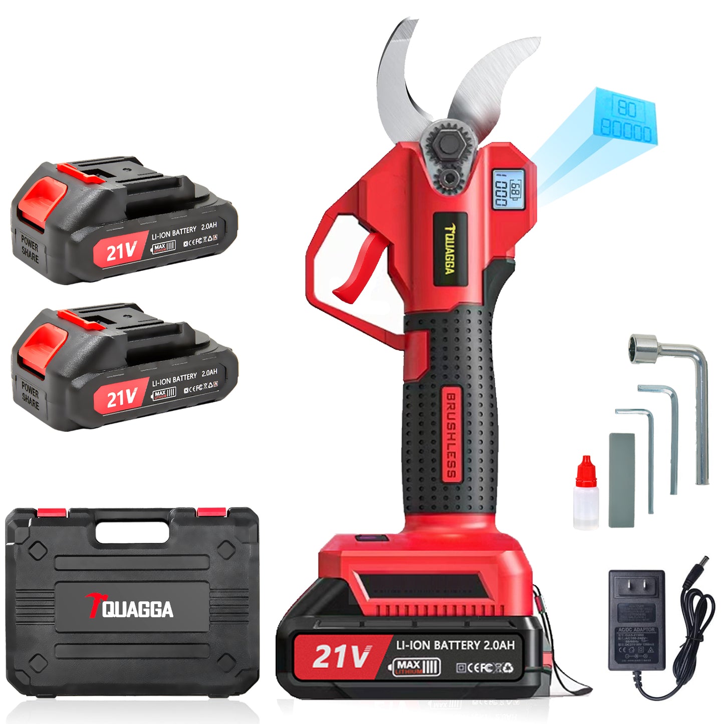 21V Cordless Electric Pruning Shears - 28mm Max Cut with 2 Batteries