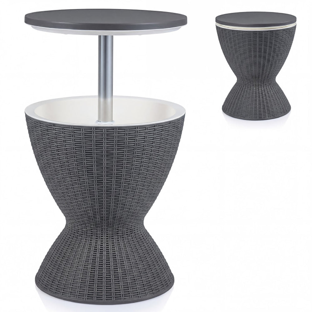 Outdoor Rattan Ice Cooler Bar Table with Adjustable Height | 8-Gal, 3-Piece Set