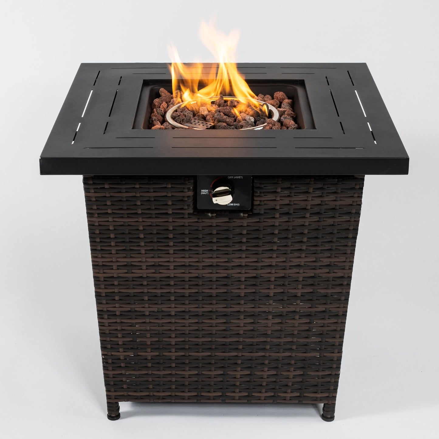 28" Wicker Square Fire Pit Table - 40000 BTU Propane Outdoor Patio