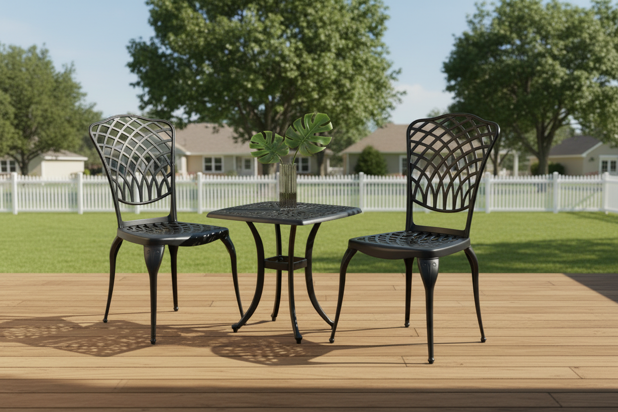 3-Piece Cast Aluminum Bistro Set – Floral & Lattice Design, Rustproof, Black